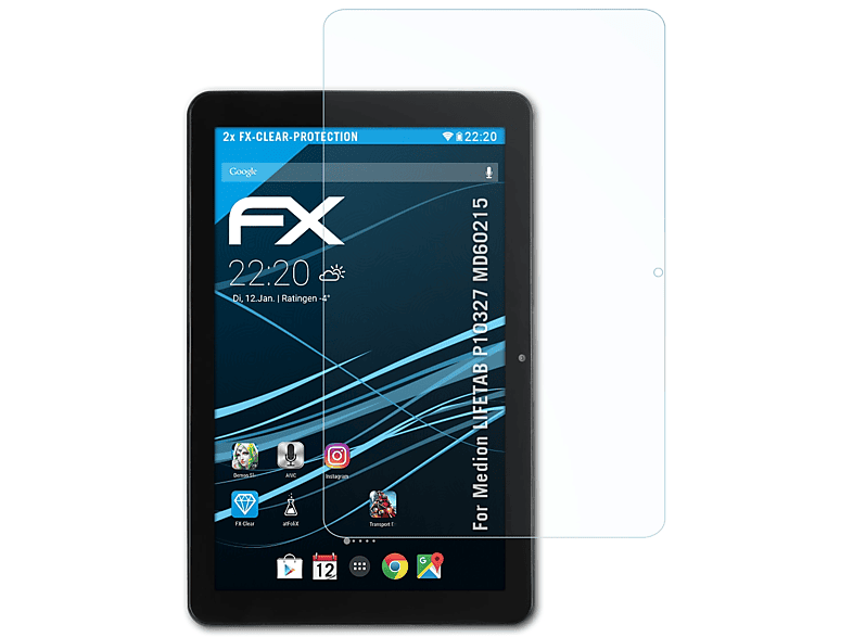 ATFOLIX 2x FX-Clear P10327 LIFETAB Displayschutz(für (MD60215)) Medion