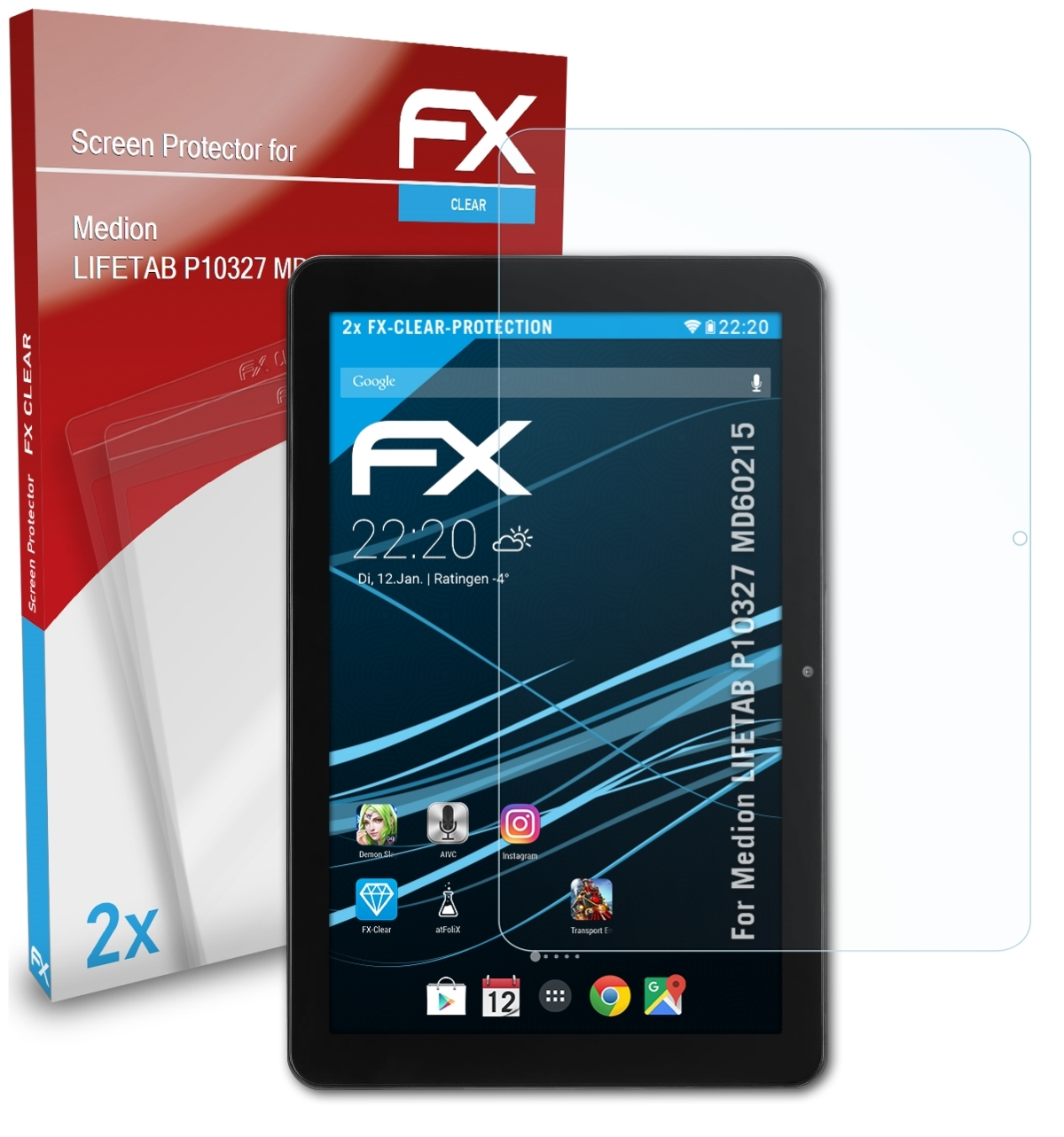 ATFOLIX 2x FX-Clear P10327 Medion LIFETAB (MD60215)) Displayschutz(für