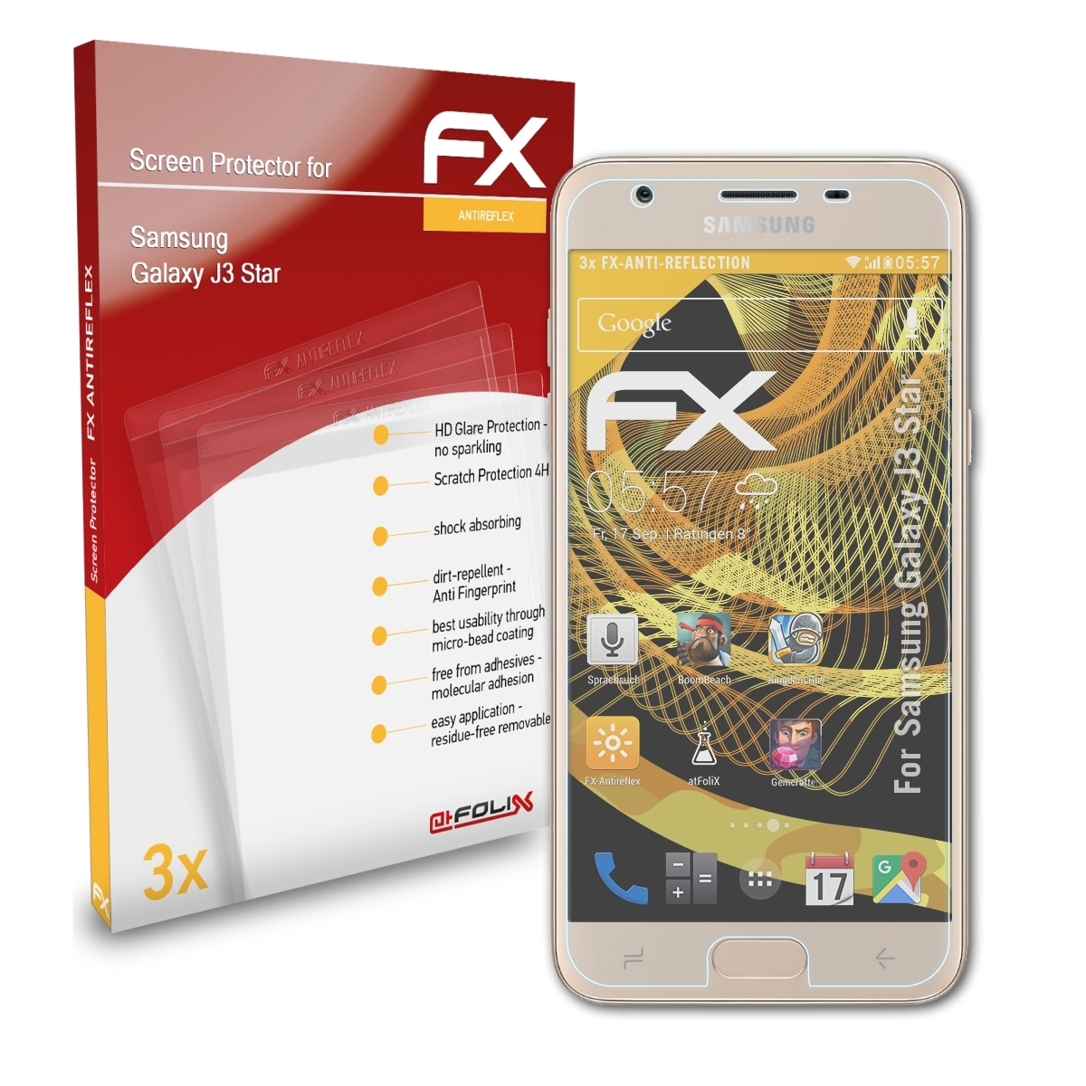 Galaxy J3 3x ATFOLIX Samsung Displayschutz(für Star) FX-Antireflex