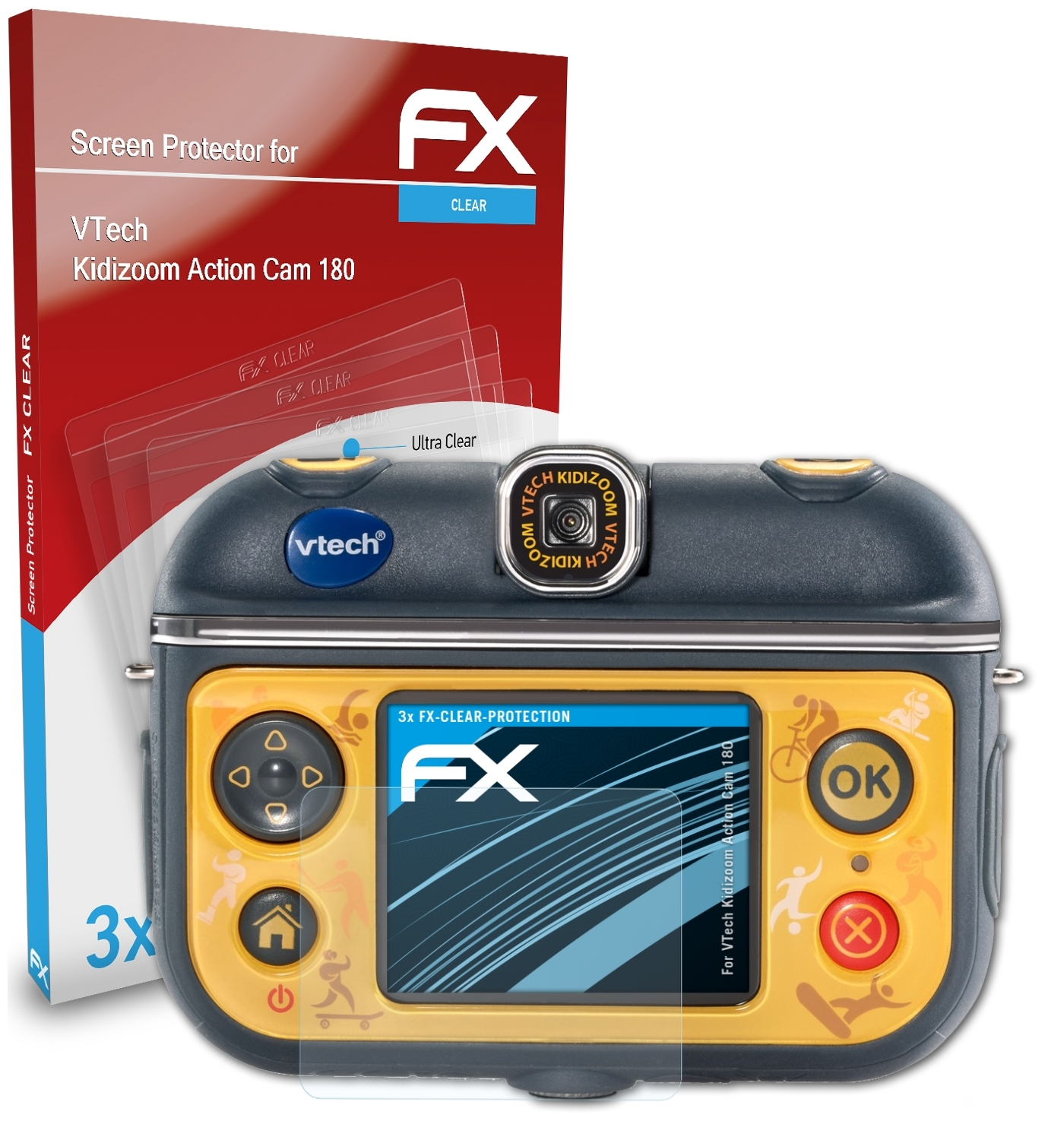 3x Displayschutz(für VTech Action Kidizoom ATFOLIX Cam 180) FX-Clear