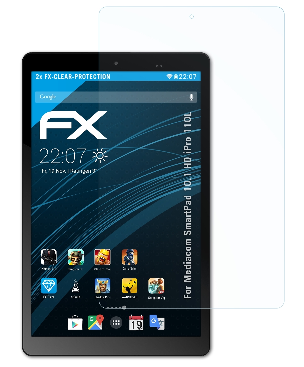 110L) FX-Clear Displayschutz(für ATFOLIX 2x iPro 10.1 SmartPad Mediacom HD