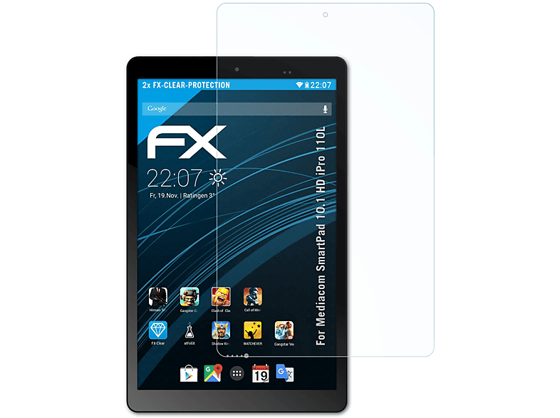 ATFOLIX 2x FX-Clear Displayschutz(für Mediacom SmartPad 10.1 HD iPro 110L) | Tabletschutzfolien