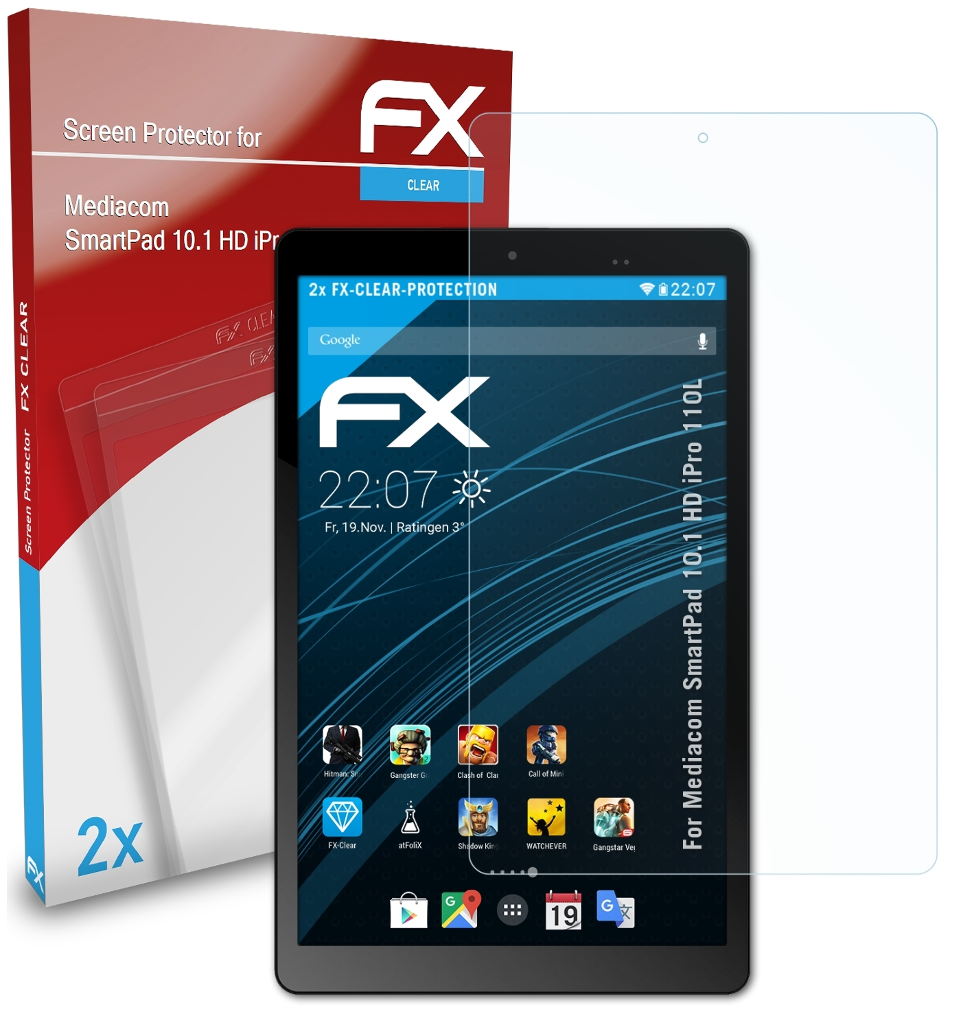 ATFOLIX 2x FX-Clear Displayschutz(für Mediacom iPro HD SmartPad 110L) 10.1