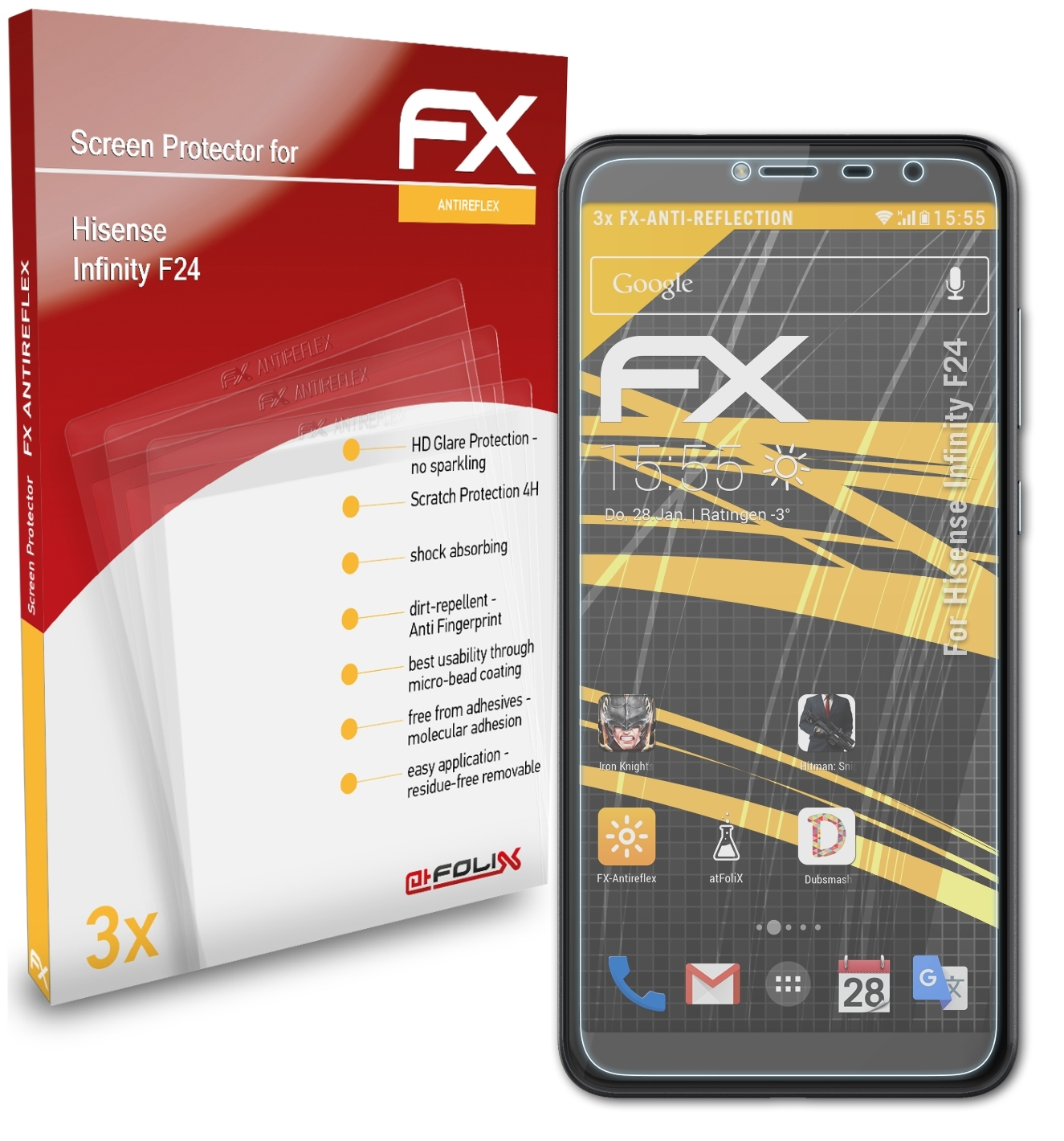 F24) 3x Displayschutz(für ATFOLIX FX-Antireflex Infinity Hisense