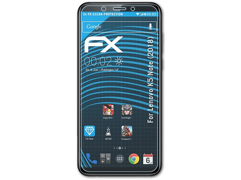 ATFOLIX 3x FX-Clear Displayschutz(für Note K5 Lenovo (2018))