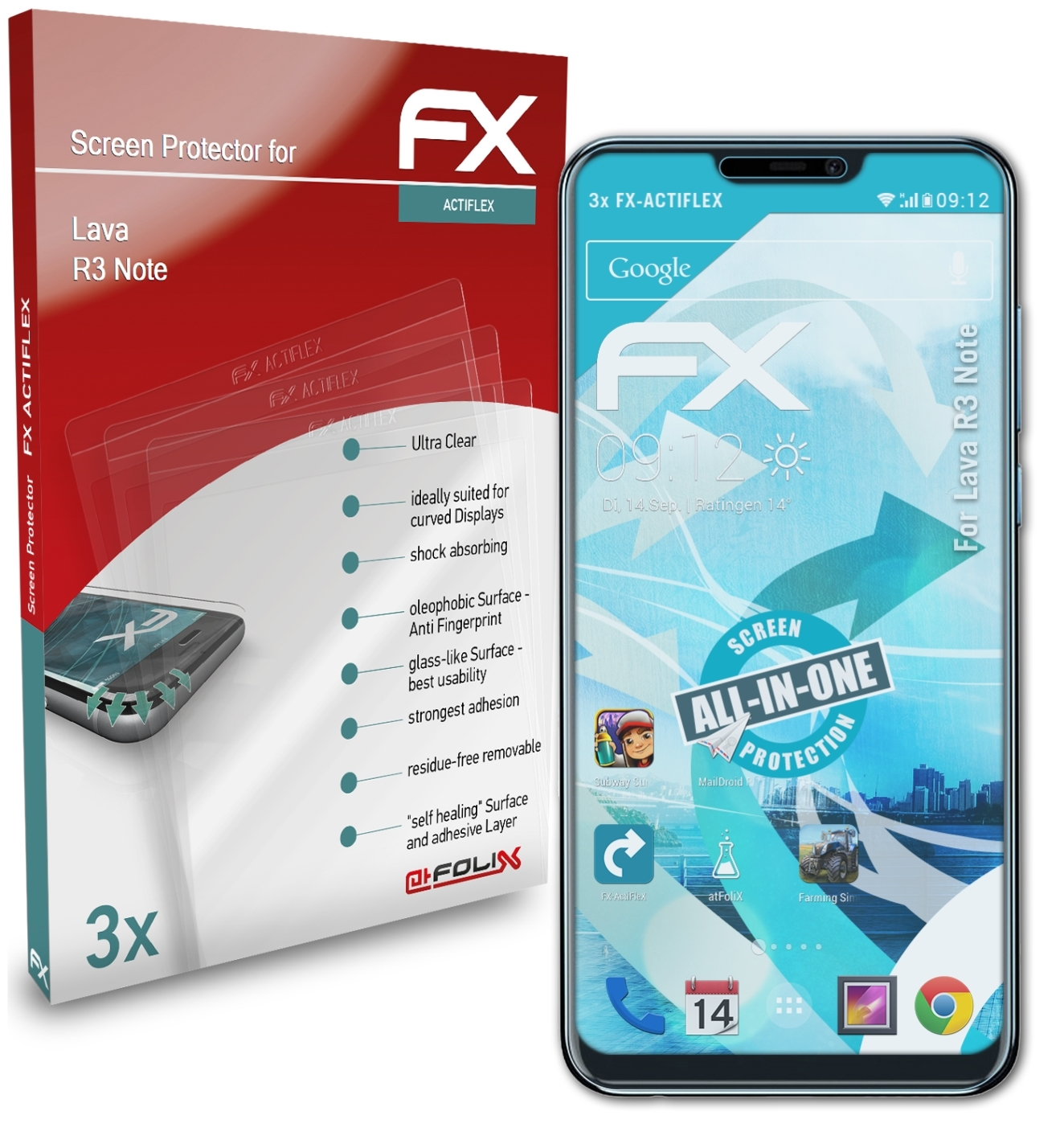 ATFOLIX 3x FX-ActiFleX R3 Displayschutz(für Note) Lava