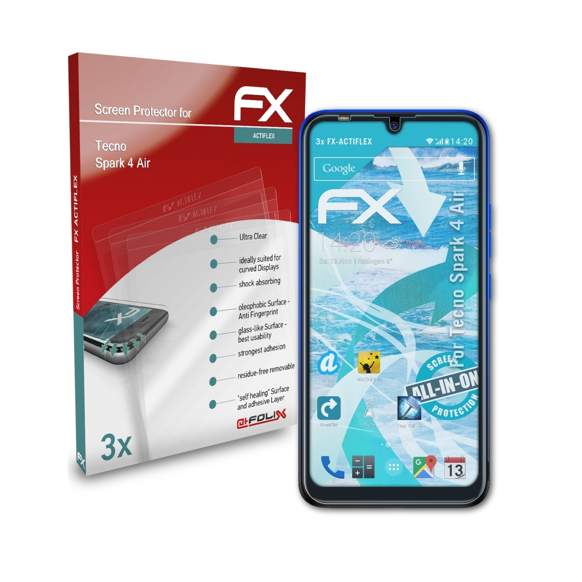 Displayschutz(für FX-ActiFleX ATFOLIX 4 Spark Tecno Air) 3x