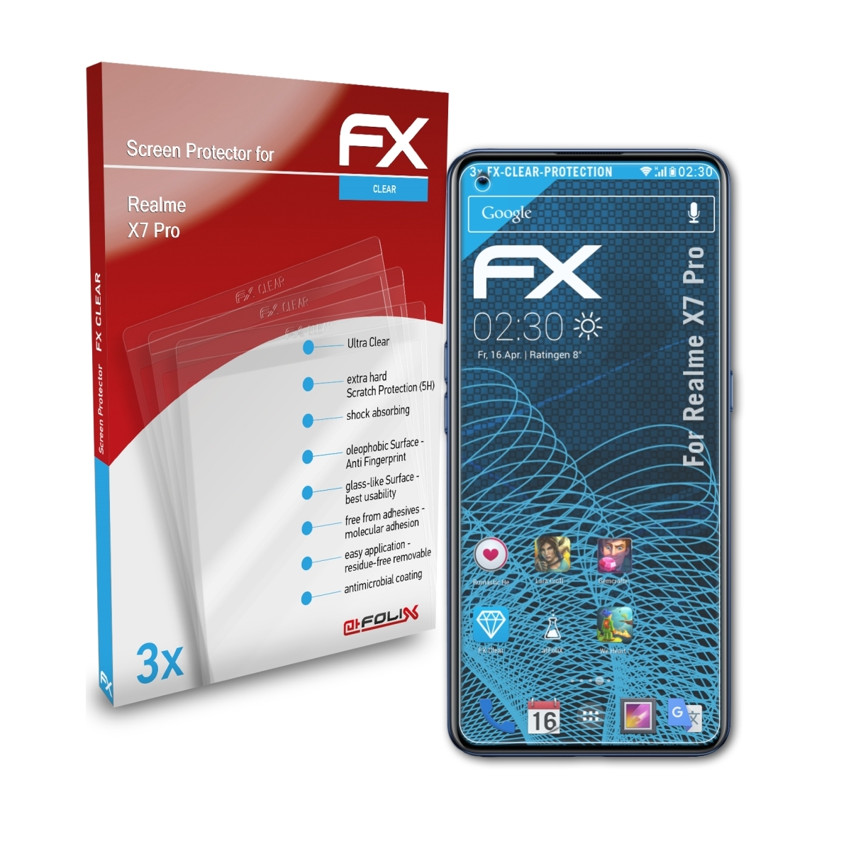 X7 3x Displayschutz(für FX-Clear Pro) ATFOLIX Realme