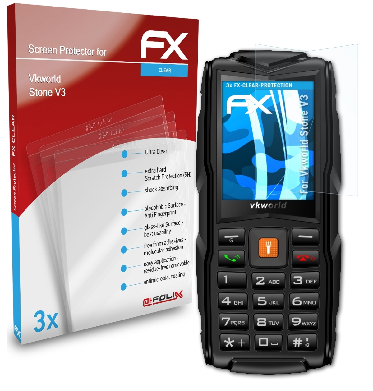 ATFOLIX 3x FX-Clear Displayschutz(für Vkworld Stone V3)