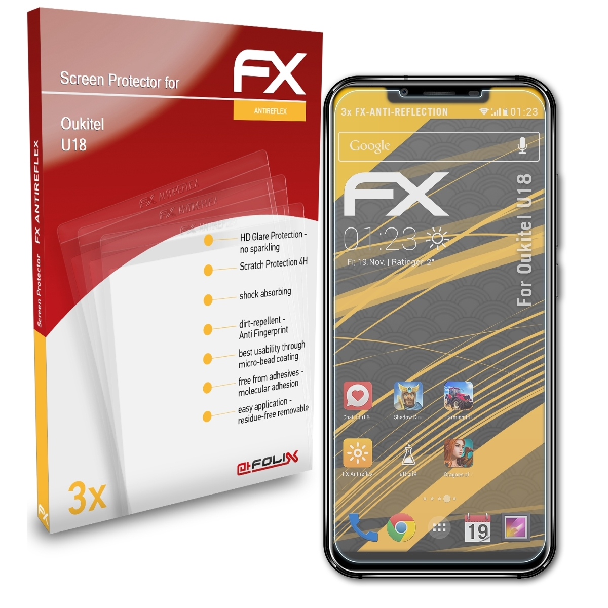 FX-Antireflex 3x U18) Displayschutz(für Oukitel ATFOLIX