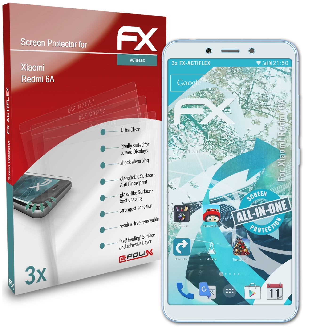 ATFOLIX 3x FX-ActiFleX Displayschutz(für Xiaomi 6A) Redmi