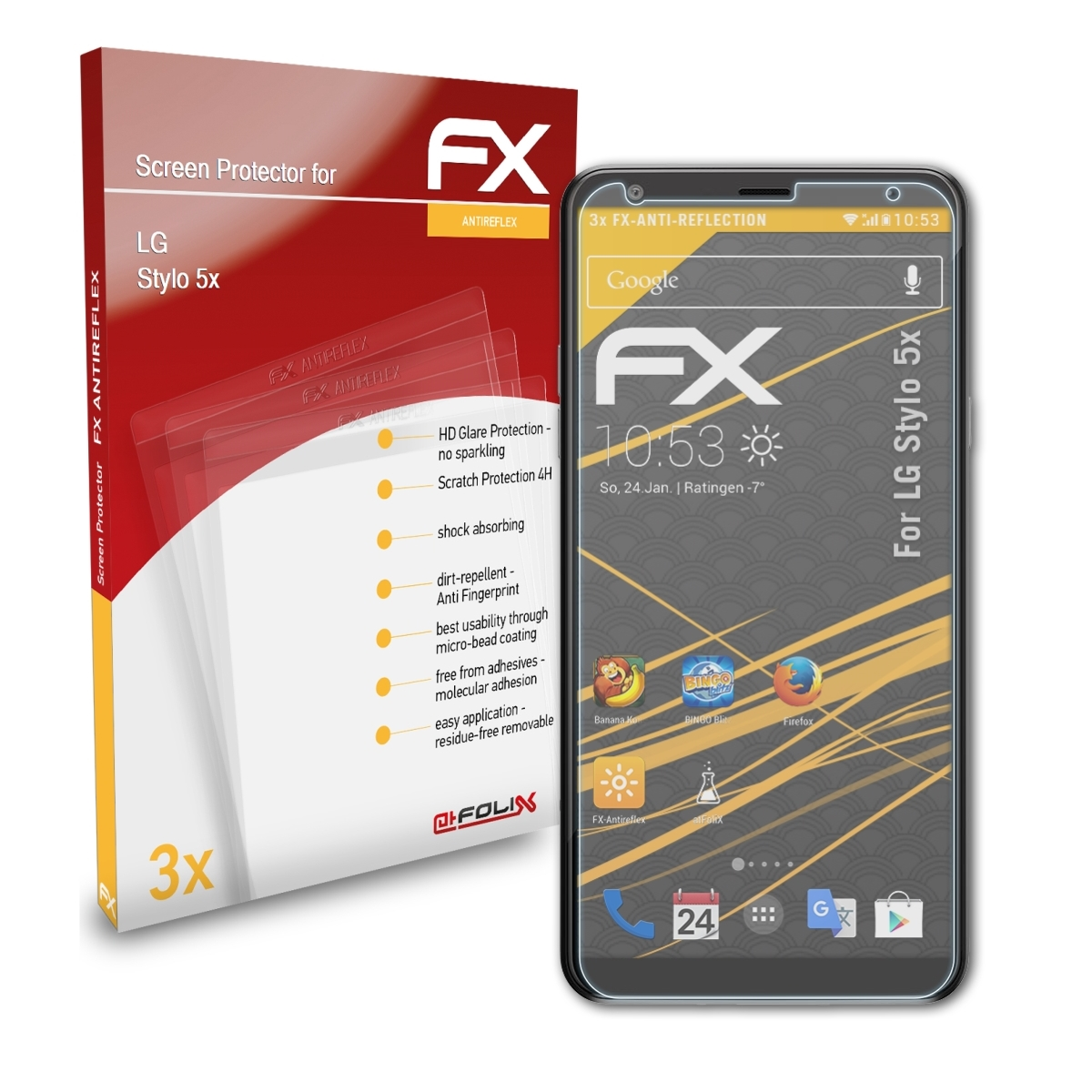 ATFOLIX 5x) Displayschutz(für 3x LG Stylo FX-Antireflex