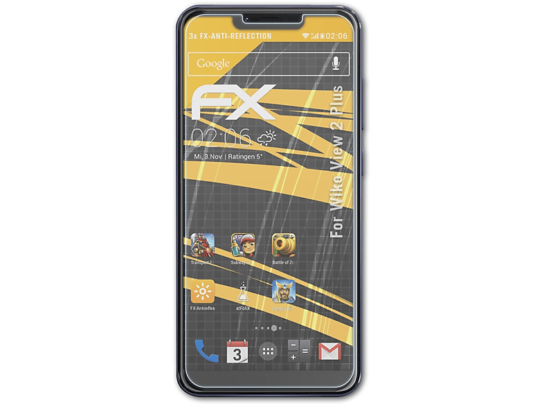 FX-Antireflex 2 Wiko View Displayschutz(für 3x Plus) ATFOLIX