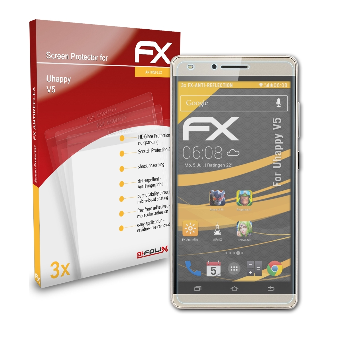 ATFOLIX 3x FX-Antireflex Displayschutz(für Uhappy V5)