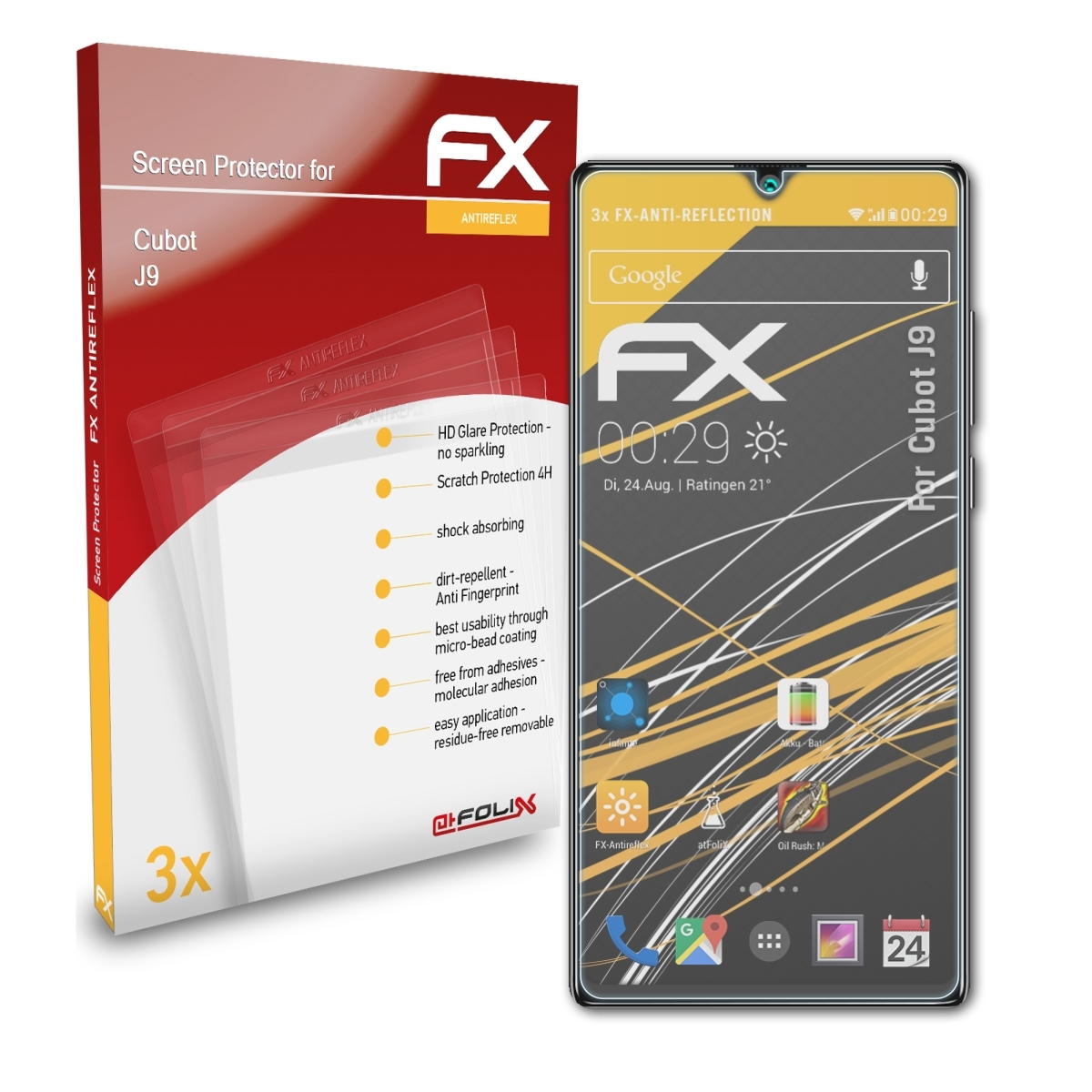 3x J9) FX-Antireflex ATFOLIX Cubot Displayschutz(für