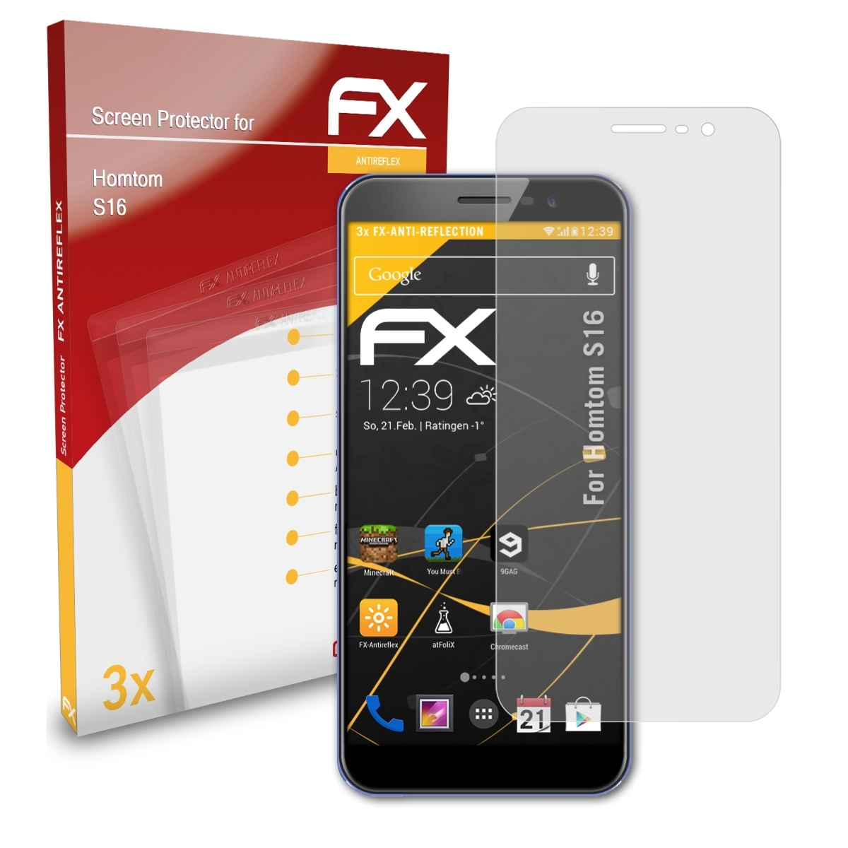 S16) FX-Antireflex ATFOLIX Displayschutz(für 3x Homtom
