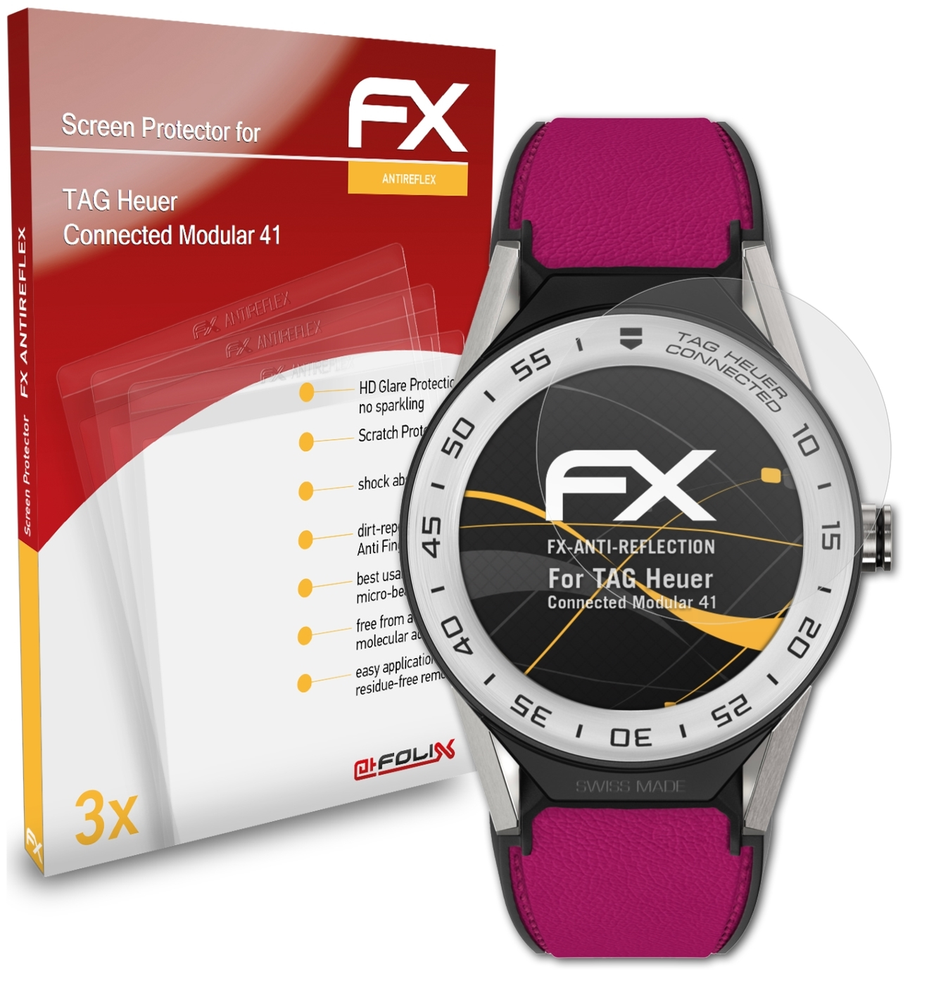FX-Antireflex Connected ATFOLIX 41) 3x Displayschutz(für Modular Heuer TAG