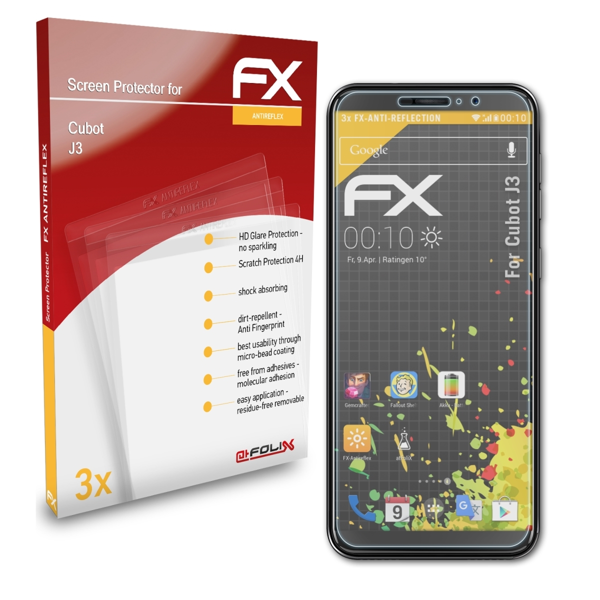 ATFOLIX 3x J3) FX-Antireflex Displayschutz(für Cubot