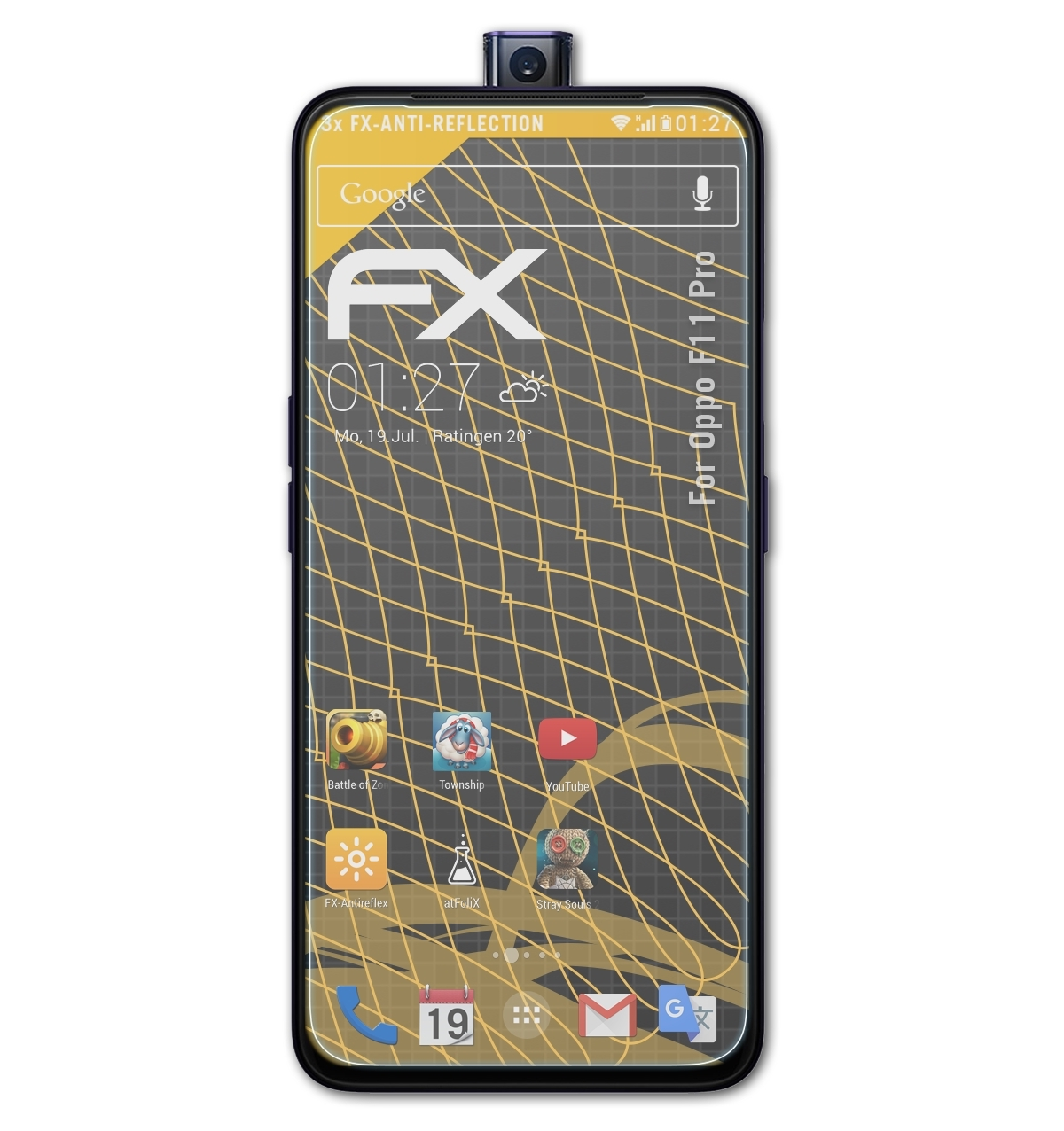 Oppo F11 FX-Antireflex 3x Displayschutz(für ATFOLIX Pro)