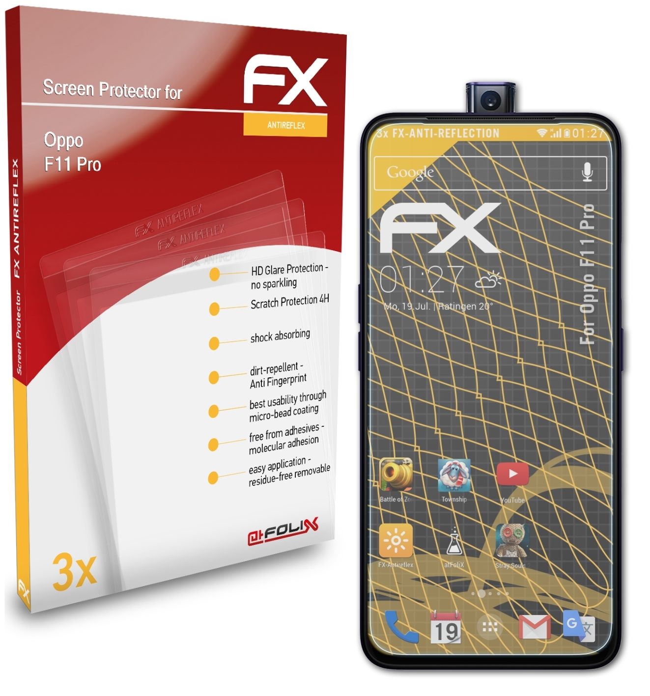 ATFOLIX 3x FX-Antireflex Pro) Oppo F11 Displayschutz(für