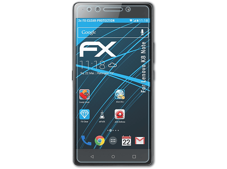 ATFOLIX 3x FX-Clear Displayschutz(für K8 Lenovo Note)