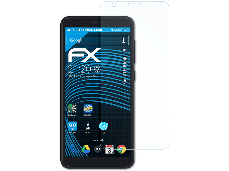 Blade 3x ZTE L8) FX-Clear ATFOLIX Displayschutz(für