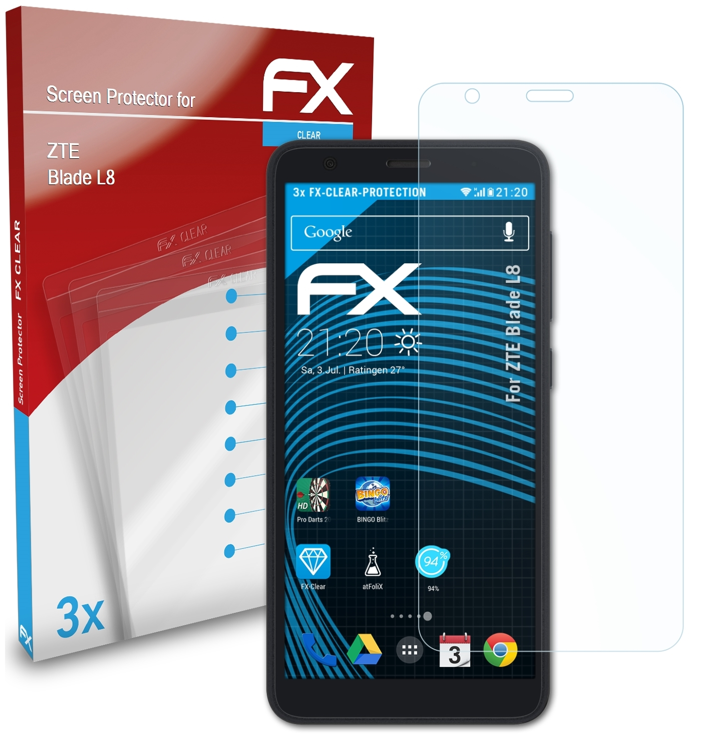 ATFOLIX L8) Displayschutz(für FX-Clear ZTE Blade 3x