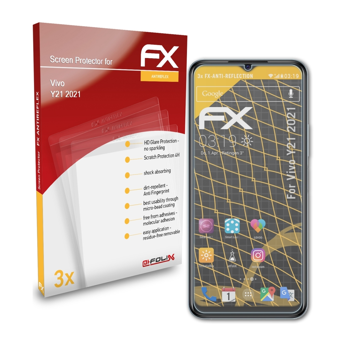 ATFOLIX 3x FX-Antireflex Vivo Y21 (2021)) Displayschutz(für
