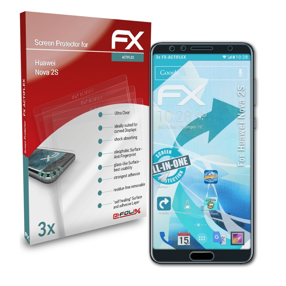 Nova Huawei 2S) 3x ATFOLIX Displayschutz(für FX-ActiFleX