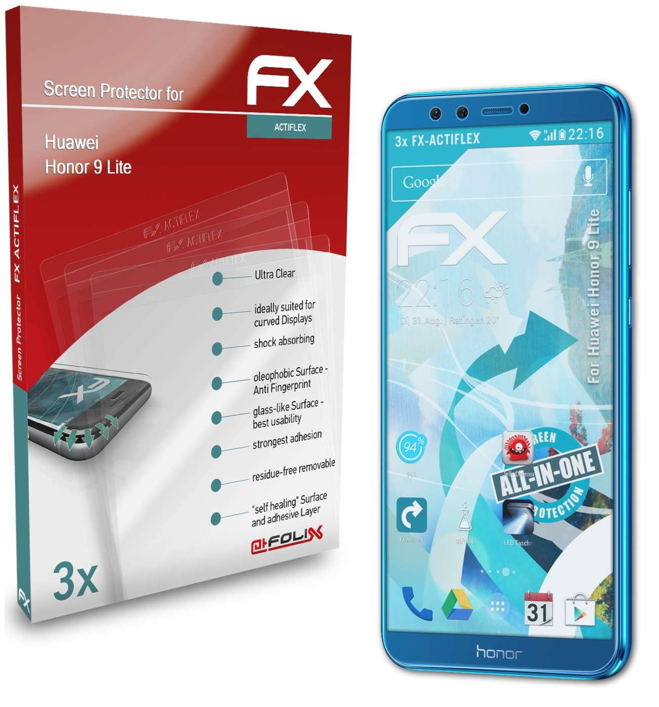 FX-ActiFleX Huawei Lite) Honor 9 ATFOLIX 3x Displayschutz(für