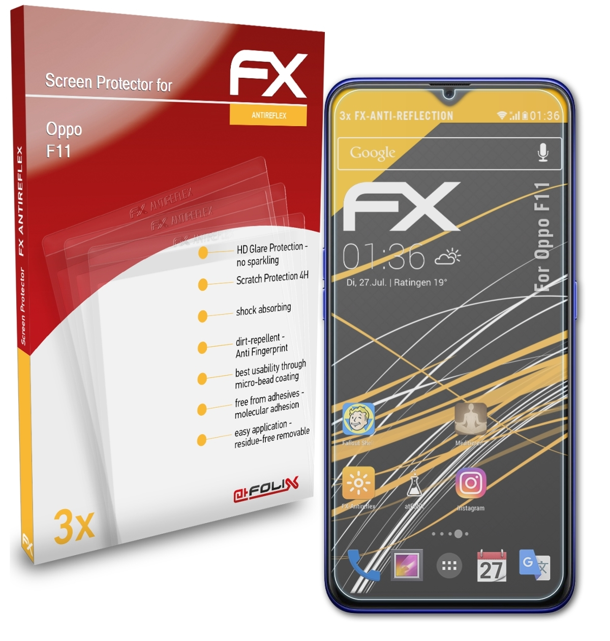 FX-Antireflex F11) 3x Displayschutz(für ATFOLIX Oppo