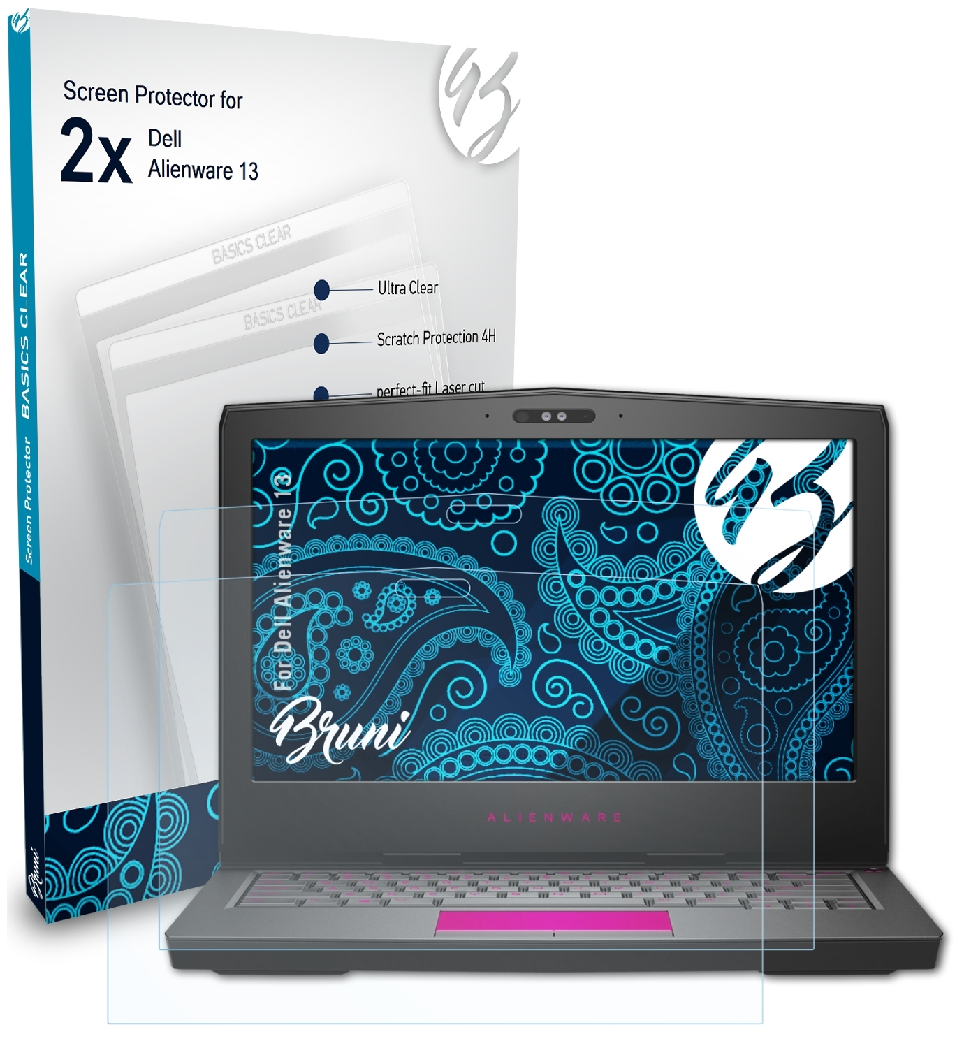 2x Alienware Basics-Clear 13) Dell Schutzfolie(für BRUNI