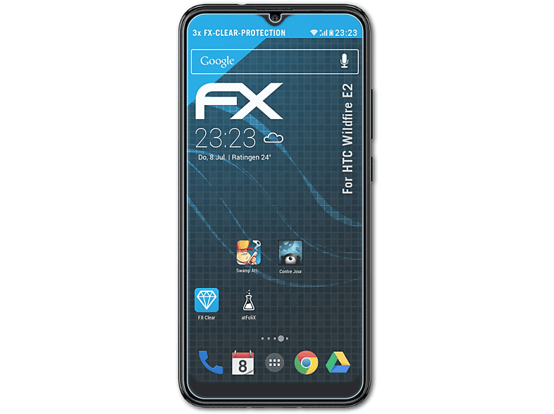 ATFOLIX 3x HTC FX-Clear Wildfire Displayschutz(für E2)
