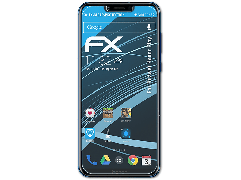 ATFOLIX 3x FX-Clear Displayschutz(für Play) Honor Huawei
