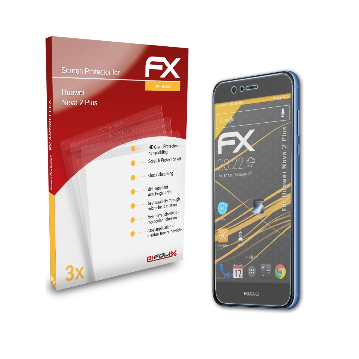 ATFOLIX 2 Nova Displayschutz(für 3x Huawei FX-Antireflex Plus)