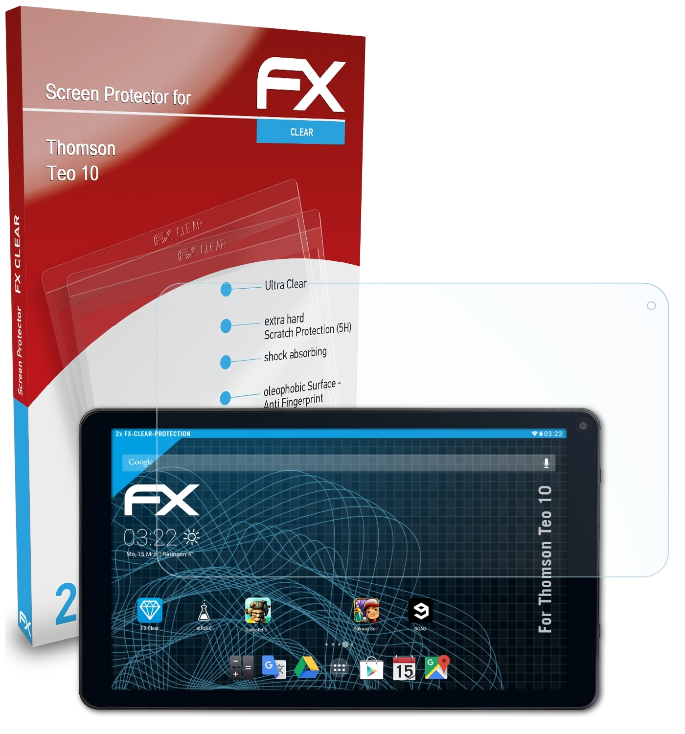 ATFOLIX 2x FX-Clear Displayschutz(für Thomson Teo 10)