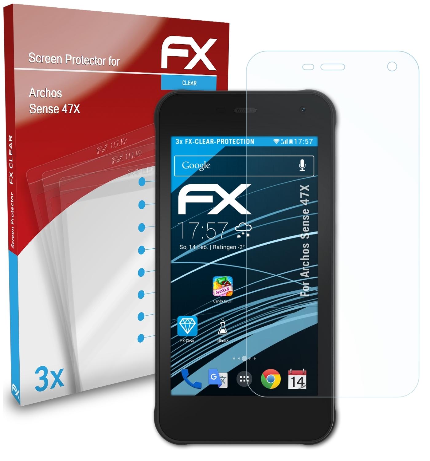 ATFOLIX 3x FX-Clear 47X) Archos Sense Displayschutz(für