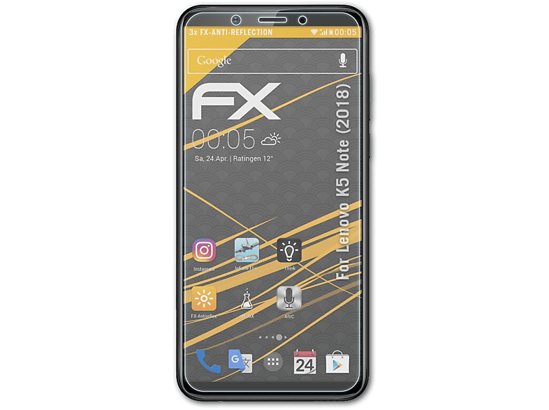 ATFOLIX 3x FX-Antireflex Displayschutz(für Lenovo (2018)) K5 Note