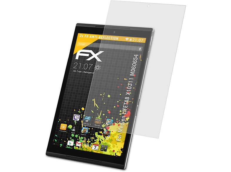 2x X10311 Medion (MD60654)) FX-Antireflex ATFOLIX LIFETAB Displayschutz(für