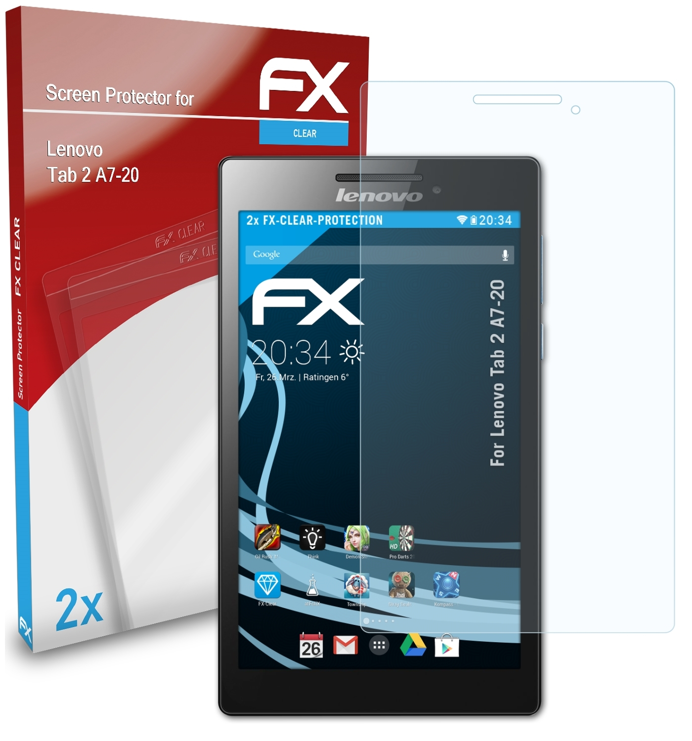 FX-Clear 2x Lenovo ATFOLIX Displayschutz(für 2 Tab A7-20)