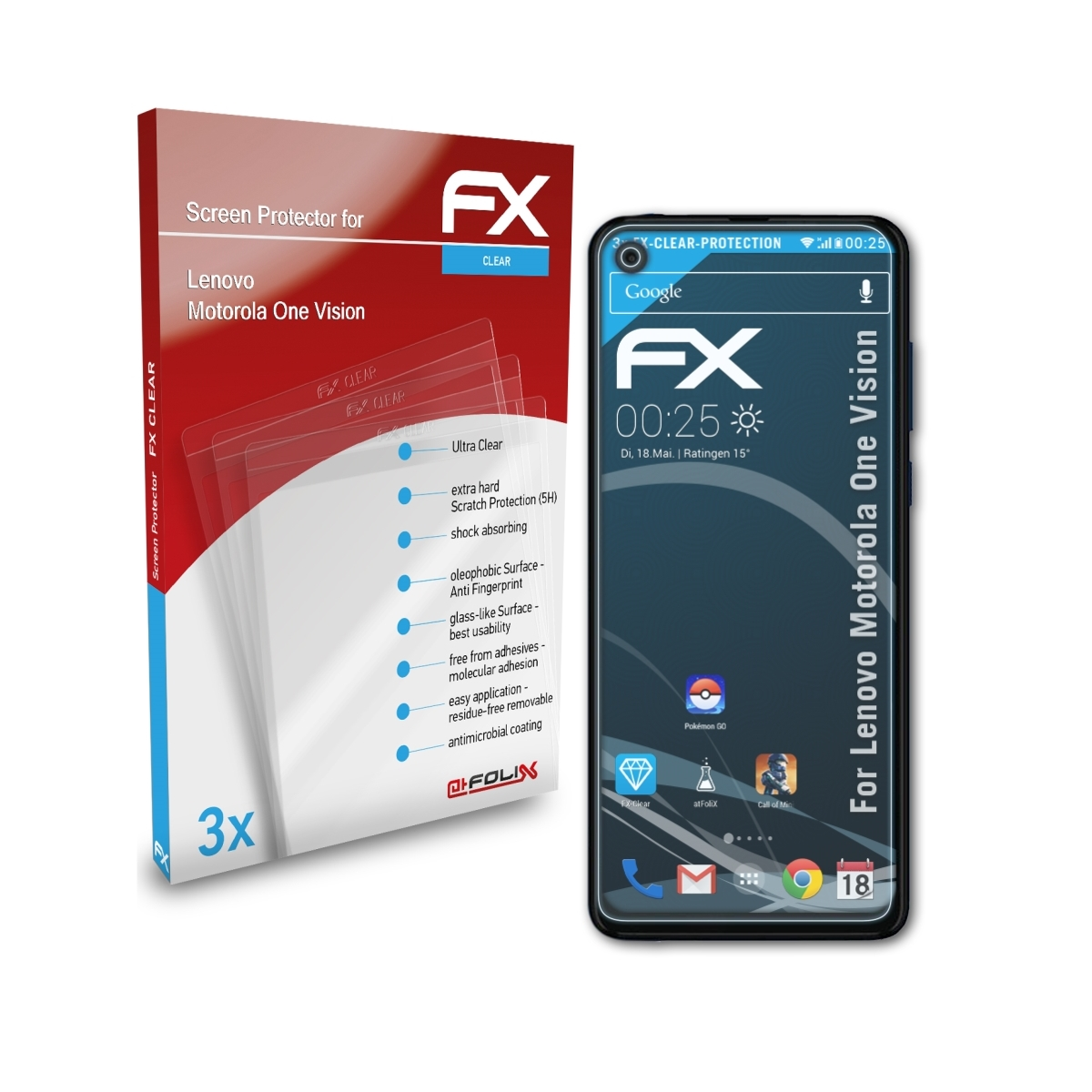 3x Motorola Vision) Lenovo FX-Clear One ATFOLIX Displayschutz(für