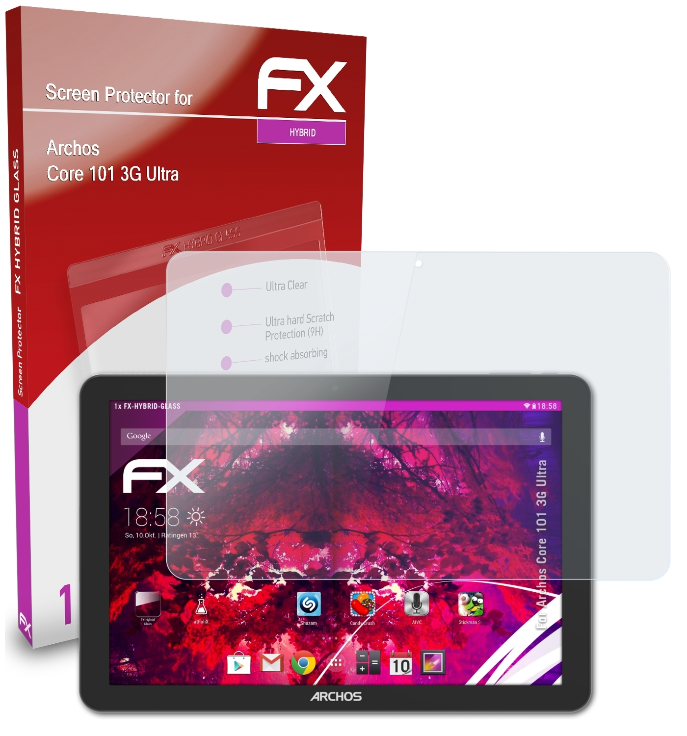 ATFOLIX FX-Hybrid-Glass Ultra) Core 3G Schutzglas(für 101 Archos