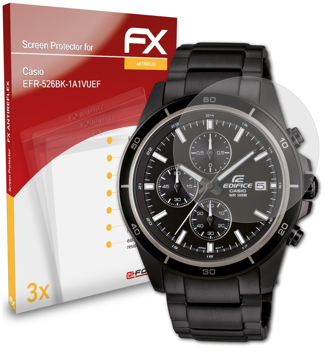 3x Casio EFR-526BK-1A1VUEF) FX-Antireflex ATFOLIX Displayschutz(für