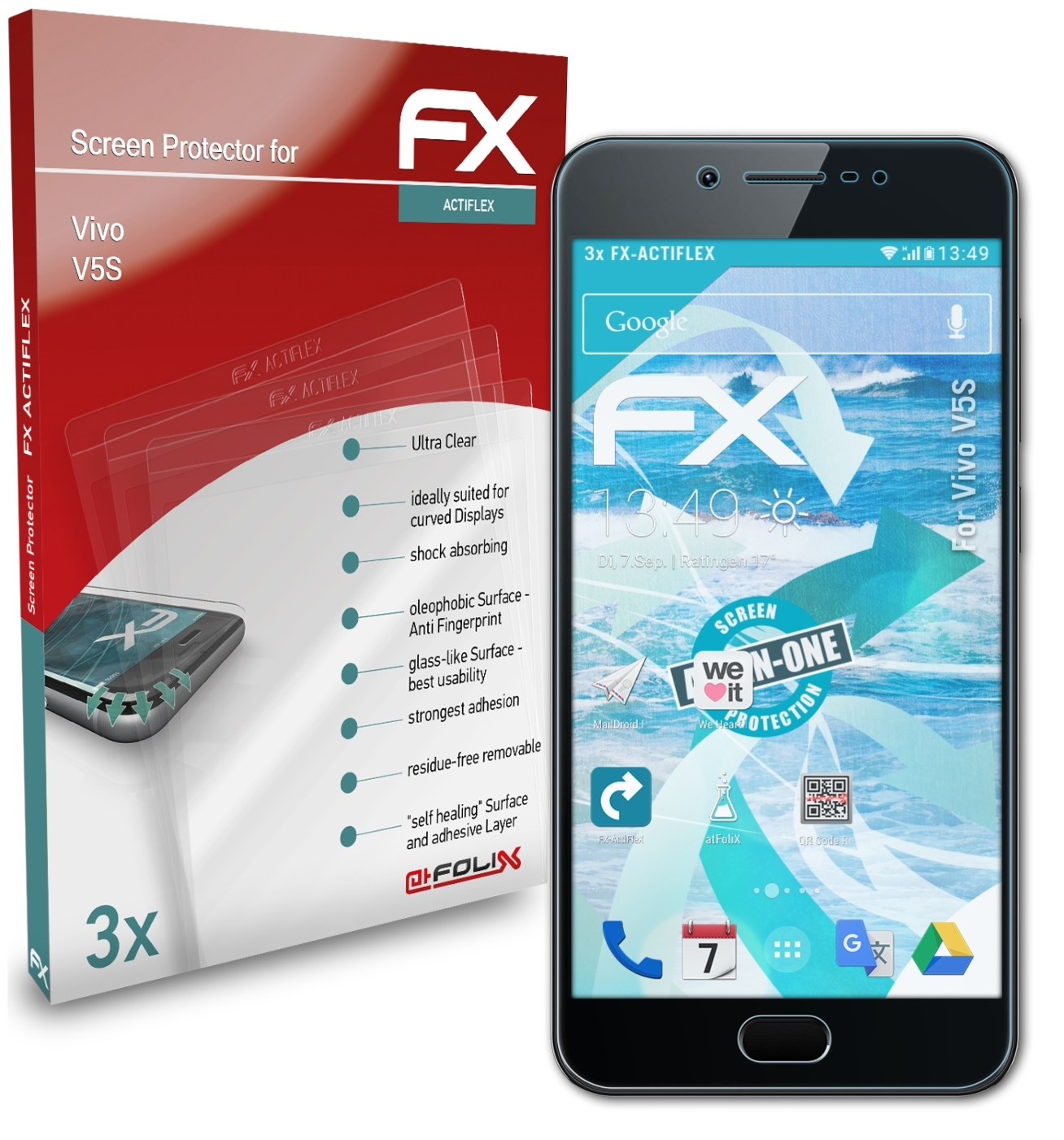 3x Vivo V5S) FX-ActiFleX ATFOLIX Displayschutz(für