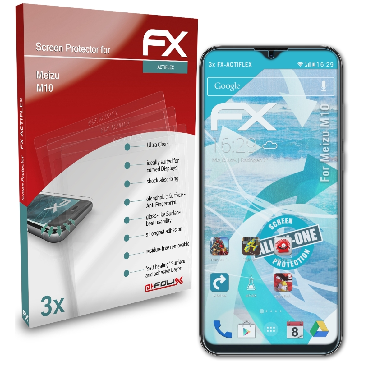 ATFOLIX FX-ActiFleX M10) Meizu Displayschutz(für 3x