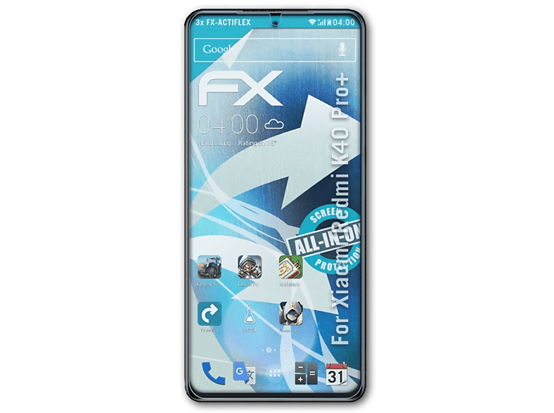 ATFOLIX 3x FX-ActiFleX Displayschutz(für Xiaomi Redmi K40 Pro+)