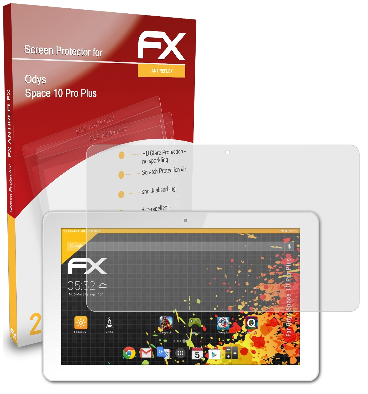 ATFOLIX 2x Pro Displayschutz(für Odys FX-Antireflex 10 Plus) Space