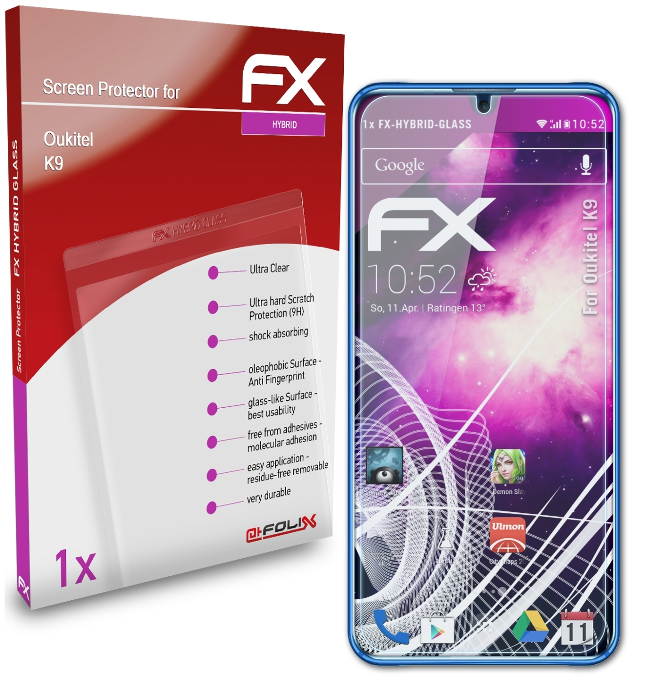 ATFOLIX FX-Hybrid-Glass Schutzglas(für Oukitel K9)