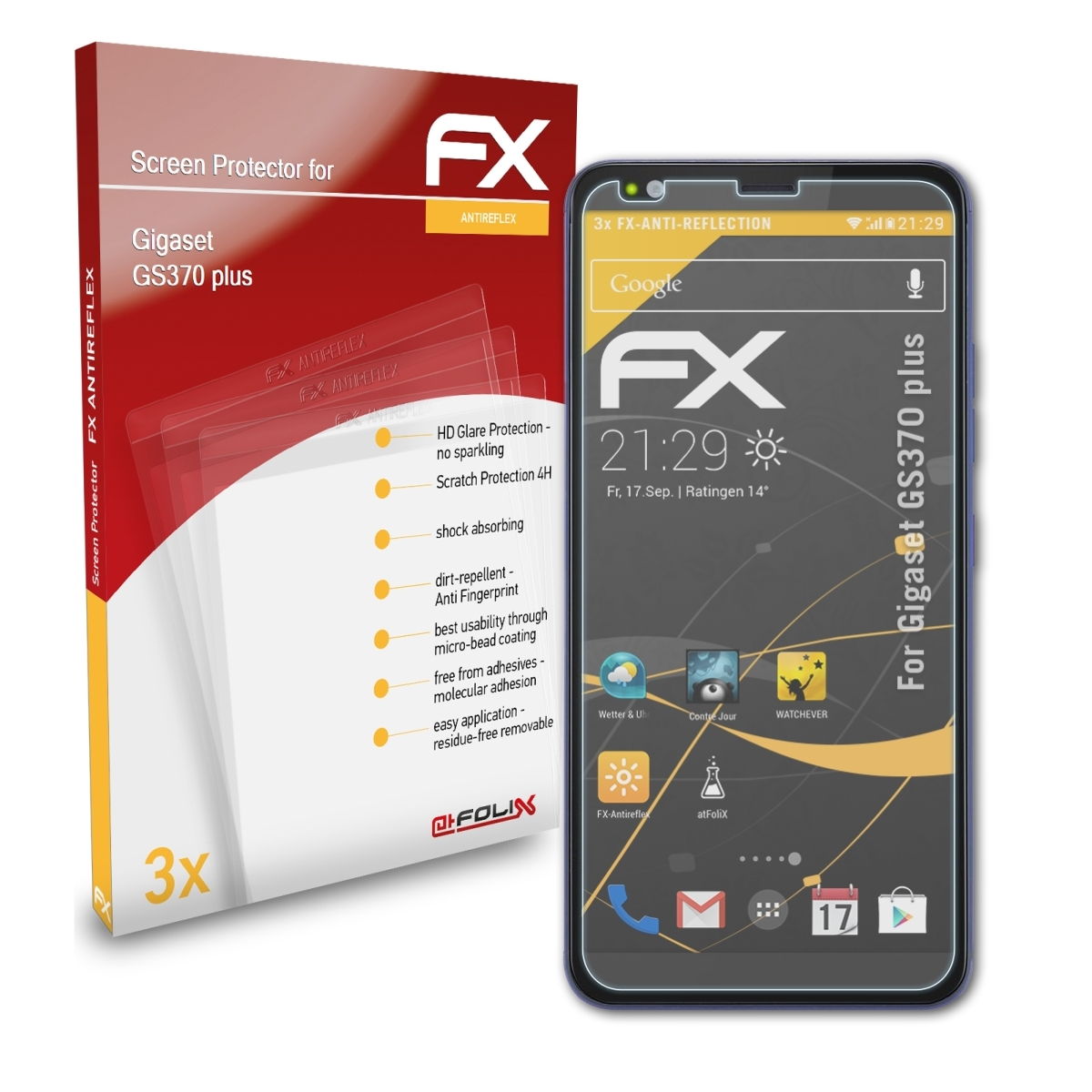 ATFOLIX 3x FX-Antireflex GS370 Gigaset Displayschutz(für plus)