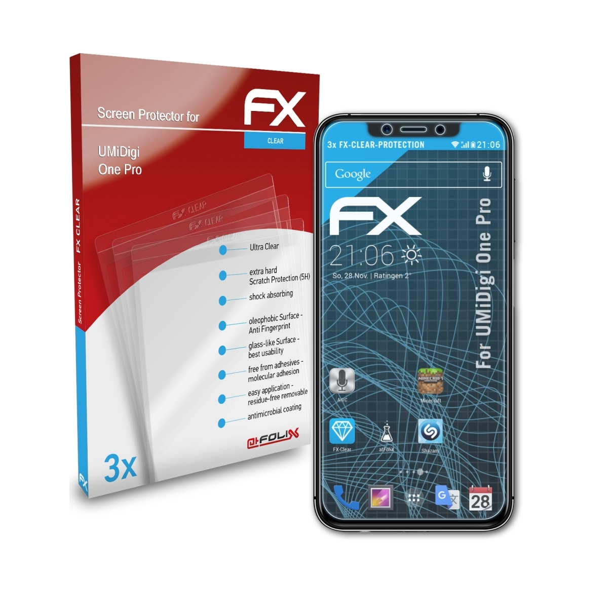ATFOLIX 3x FX-Clear Pro) One Displayschutz(für UMiDigi